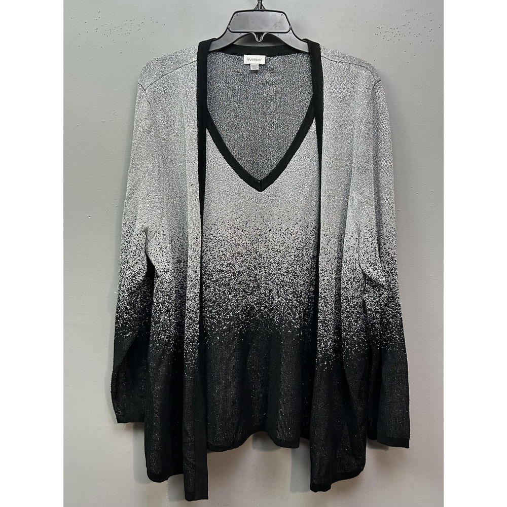 Avenue Cardigan Sweater‎ Womens 26/28 Black V Neck Open Front Lightweight Knit